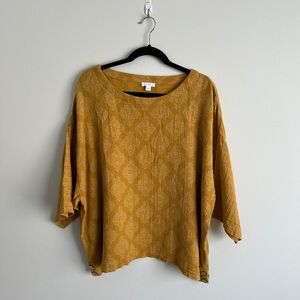 J. Jill Lagenlook Oversized Yellow 3/4 Sleeve Boxy Gauzy Cotton Luxury Top L